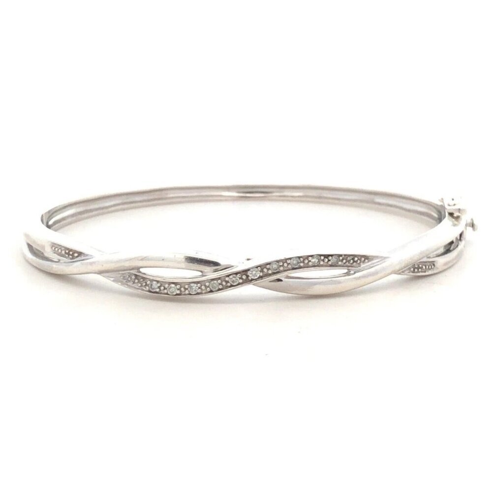ZEI Designer 925 Sterling Silver Diamond Infinity Hinged Bangle Bracelet 14 g EU - Picture 2 of 12